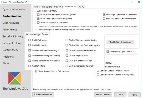 Ultimate Windows Tweaker 5.1 free instals