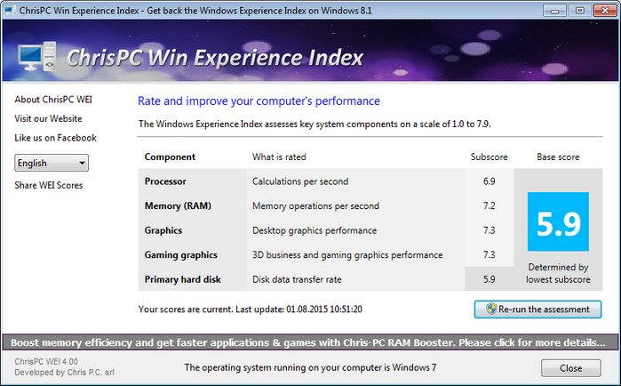 ChrisPC Win Experience Index 7.22.06 free instals