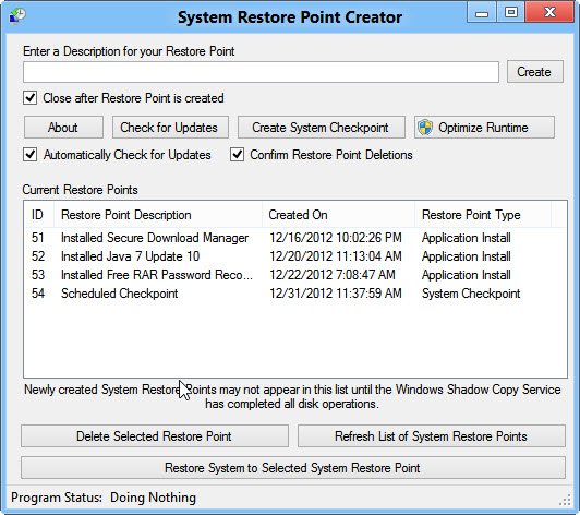 Restore Point Creator 3.3 Build 6 + Portable