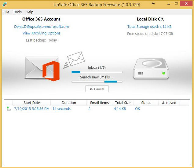 UpSafe Free Office 365 Backup 1.0.3.268