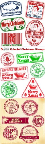 Vectors - Colorful Christmas Stamps)