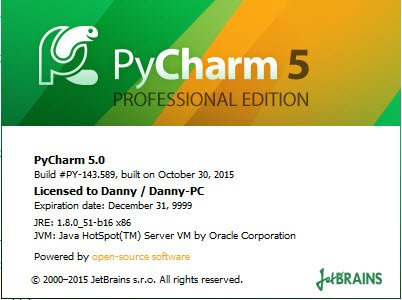 JetBrains PyCharm Professional Edition 5.0 Build 143.589