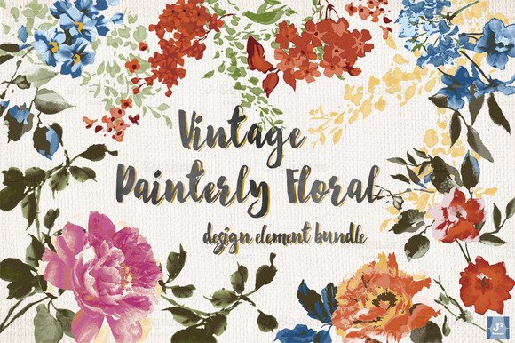 CreativeMarket - Vintage Floral Design Element Bundle