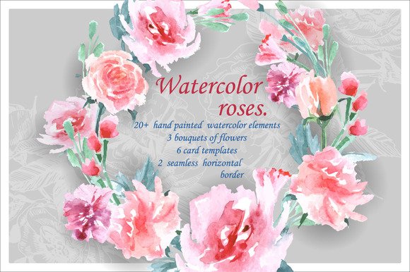 CreativeMarket - Watercolor roses (Floral set.)