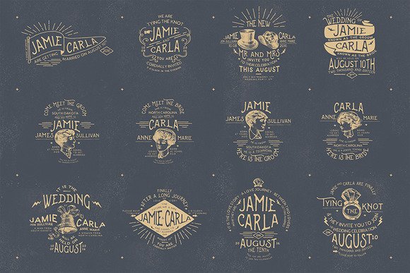 CreativeMarket - 12 Vintage Wedding Badges &amp; Stickers