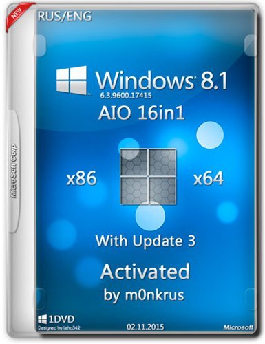 Windows 8.1 with Update 3 (x86/x64) AIO 16in1 (Eng/Rus) Activated by m0nkrus