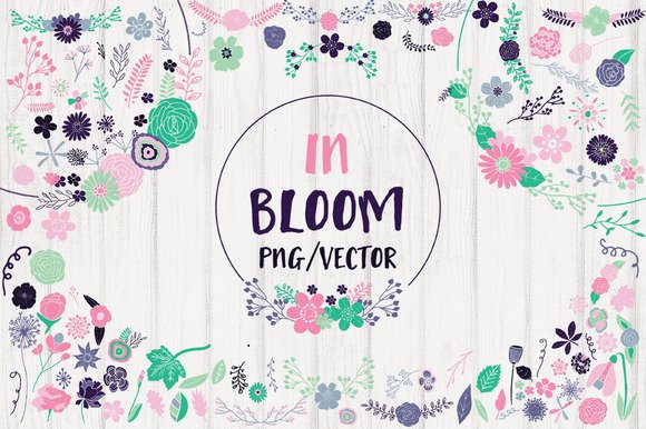 CreativeMarket - Flower Clipart &amp; Pattern Bundle Mint