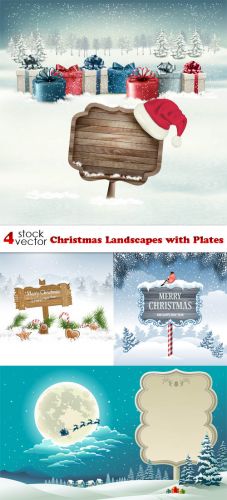 Vectors - Christmas Landscapes with Plates