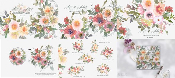 Soft Watercolor Loose Flowers - Clipart Bundle