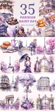 35 Parisian Rainy Day PNG Clipart Bundl