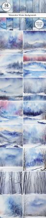 16 Watercolor Winter Backgrounds Pack