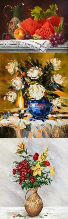 Oil Painting on Canvas of a Beautiful Still Life with Flowers in a Nice Vase III