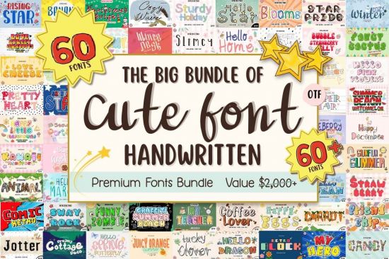 Cute Font Bundle - 68 Premium Fonts