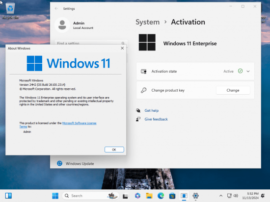 Windows 11 Enterprise 24H2 Build 26100.2314 (No TPM Required) Preactivated Multilingual November 2024