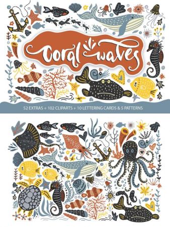 CoralWaves 150 Cliparts Cards &amp; Patterns