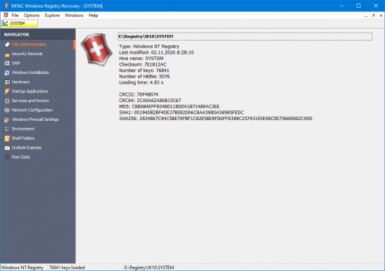 MiTeC Windows Registry Recovery 3.1.3