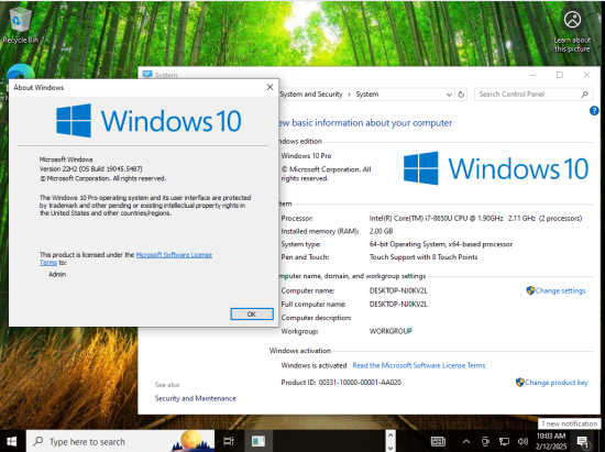 Windows 10 22H2 build 19045.5487 8in1 Preactivated Multilingual February 2025