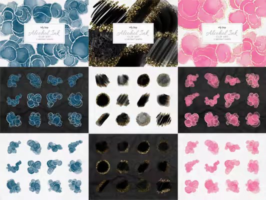 Sweet Luxury Alcohol Ink Clip Art Templates