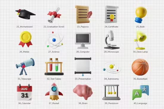 Education College Theme 3D Icon Illustration Set - UQNU5DE