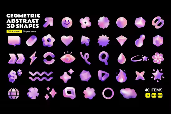 Geometric abstract 3D shapes icons set - 6LEGZWJ