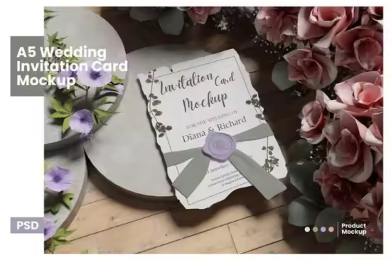 A5 Wedding Invitation Card Mockup - H7DGDWW