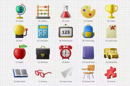 Education School Theme 3D Icon Illustration Set - 7KAYVF3