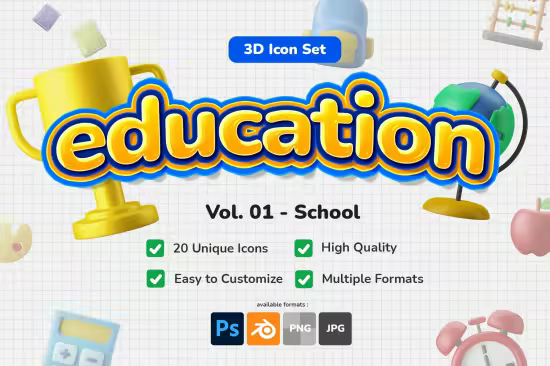 Education School Theme 3D Icon Illustration Set - 7KAYVF3