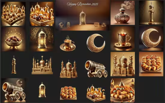 Golden 3D Ramadan 2025 Designer's Toolkit