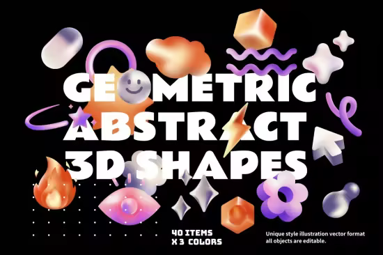 Geometric abstract 3D shapes icons set - 6LEGZWJ