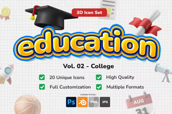 Education College Theme 3D Icon Illustration Set - UQNU5DE