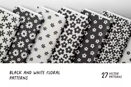Black and White Floral Seamless Daisy Patterns Set - PLBJWGW