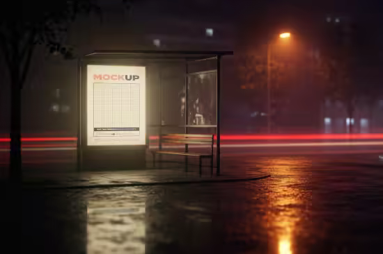 Minimal Bus Stop Illuminated Billboard Mockups - CAK28N2