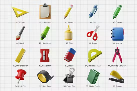 Education Stationery Theme 3D Icon Illustrations - 7UVWERU