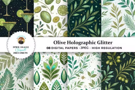 Olive Holographic Glitter Textures