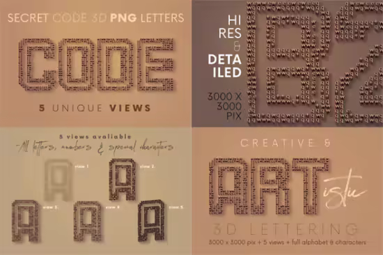 Secret Code 3D PNG Alphabet