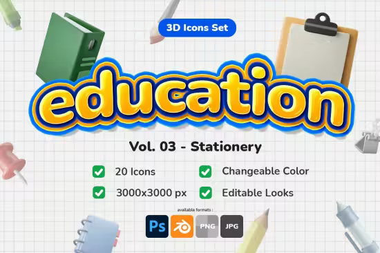 Education Stationery Theme 3D Icon Illustrations - 7UVWERU