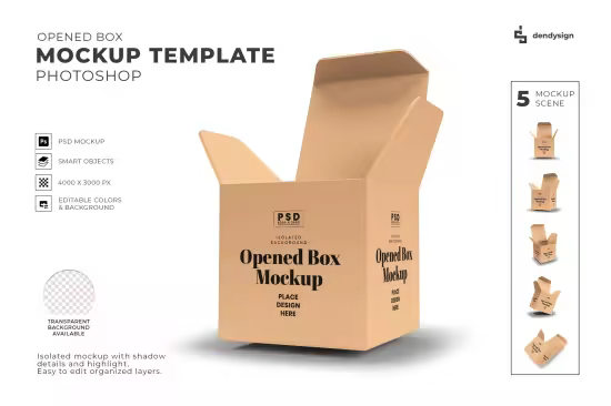 Opened Box Isolated Mockup Template - L4XACB9