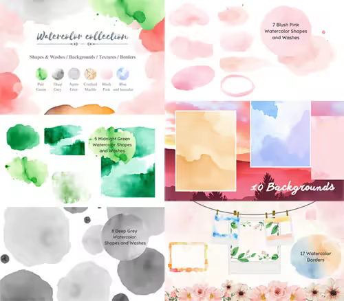 Watercolor Collection - Hand-painted Shapes &amp; Swashes