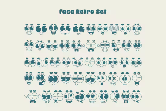100 Face Retro Procreate Stamp - 291459723 - P5AWFTX