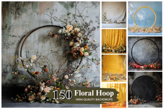 100+ Floral Hoop Digital Backdrops