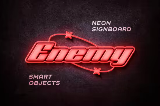Red Neon Signboard Mockup - 291388588
