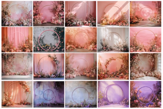 100+ Floral Hoop Digital Backdrops