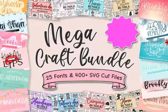 Mega Craft Bundle - 23 Premium Fonts &amp; 20 Premium Graphics