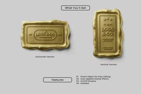 Gold Wax Seal Mockup - Rectangle Version - D679YFZ