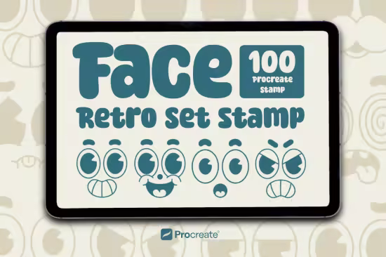 100 Face Retro Procreate Stamp - 291459723 - P5AWFTX