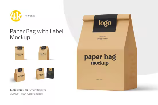 Paper Bag with Label Mockup Set - 291274653 - 58QGZE2