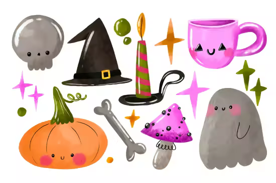 EE - Halloween Cartoon Clipart. Autumn Set Hand Drawn 6XY6WJH