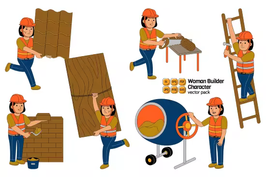 EE - Woman Builder Profession Character Vector Pack #04 7WMBV7B