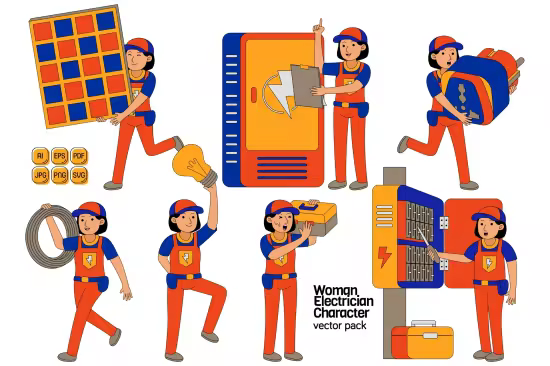 EE - Woman Electrician Profession Vector Pack #02 LRR9MN9