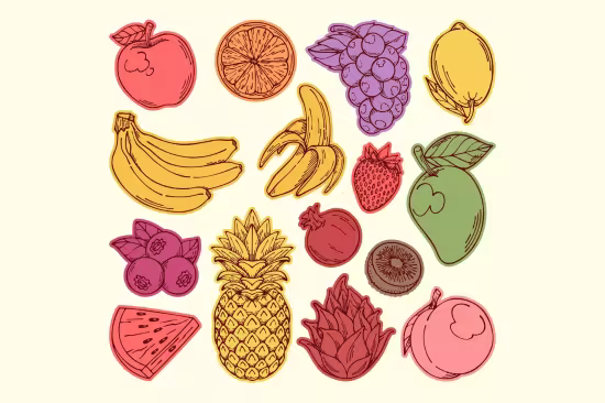 EE - Fruits Doodle Hand Drawn B6VF5AX